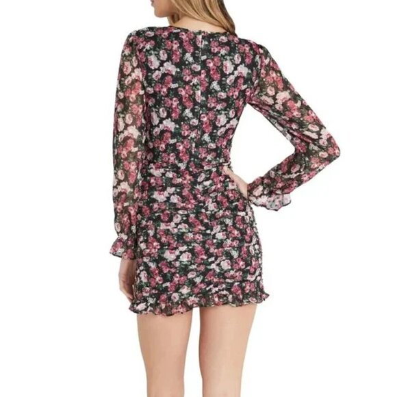 💕VICI💕 Floral Ruched Long Sleeve Minidress ~ Black Floral Print XL NWOT - Picture 5 of 14
